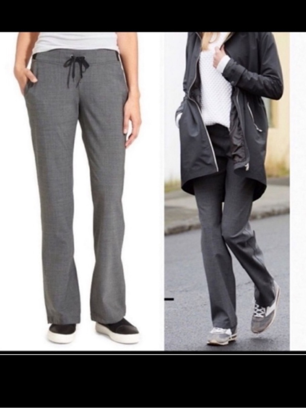 Athleta Midtown wool blend Trouser Gray Black Drawstring Pants Size 6